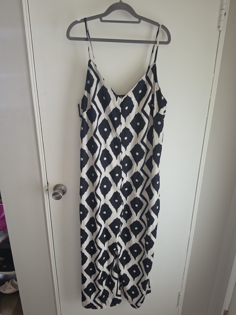 Black and White Geometric Wide Leg Jumpsuit Romper Plus Size 2X